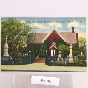 Vintage Hampton Virginia Linen Postcard Old Saint John's Church 1943